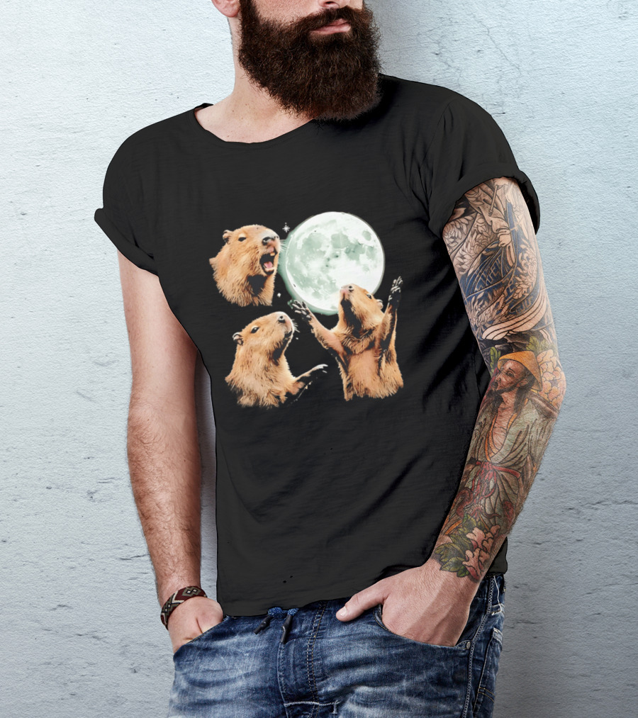 Capybara Howling At Full Moon Tranquility T-Shirt