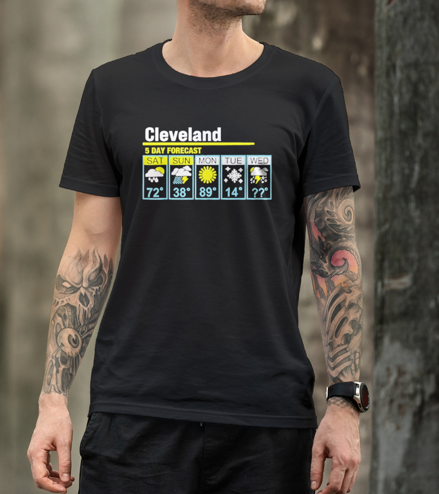 Cleveland 5 Day Forecast Weather Humor Cold Snow Thunderstorm T-Shirt