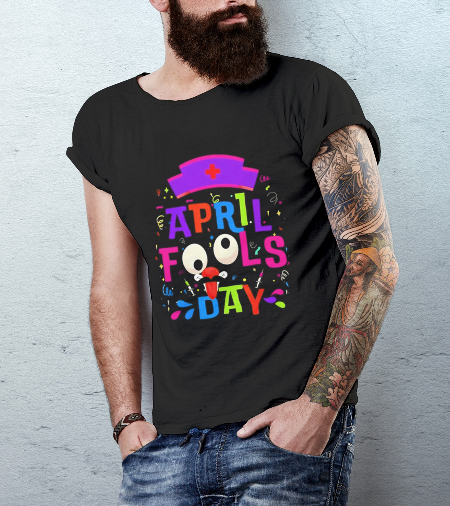 April Fools Day Nurse Hat With Colorful Confetti And Googly Eyes T-Shirt