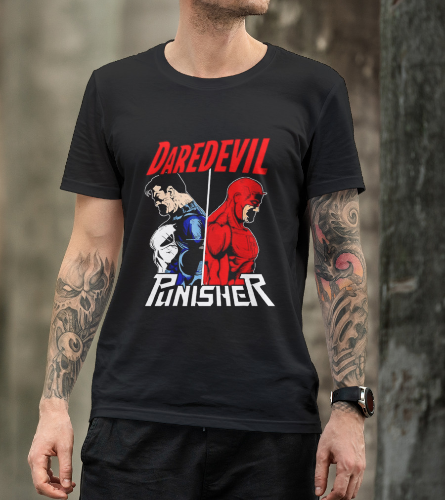 Daredevil Punisher Split Silhouette Marvel Characters T-Shirt