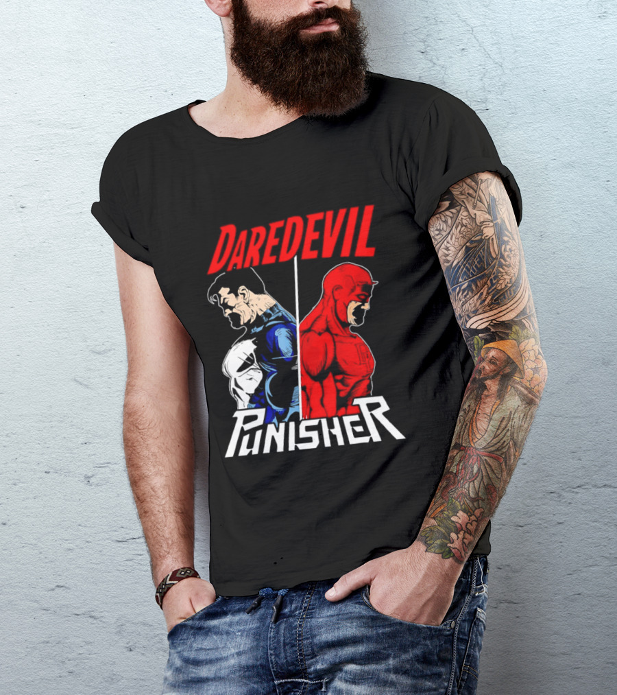 Daredevil Punisher Split Silhouette Marvel Characters T-Shirt