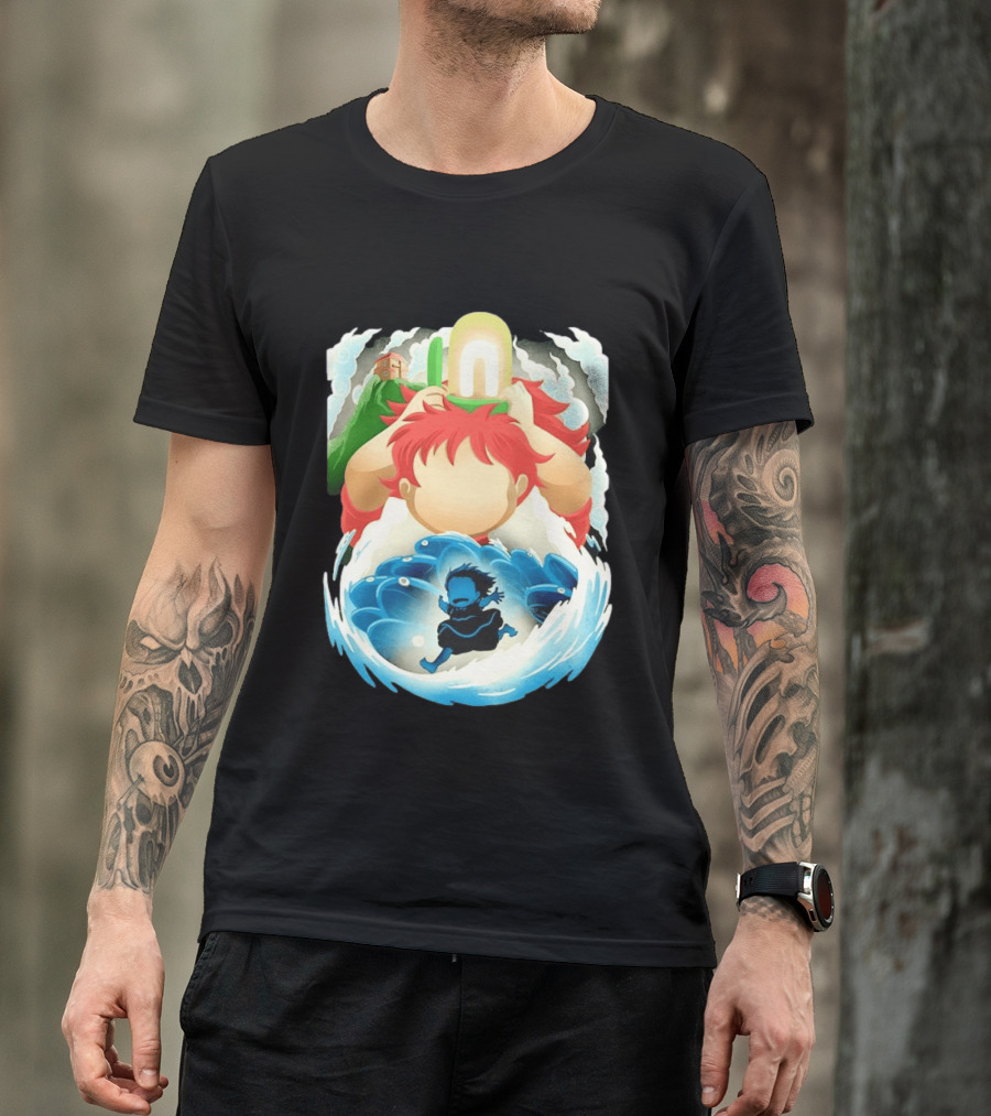 Ponyo Anime 2008 Little Fish Girl Bubble Adventure Scene T-Shirt
