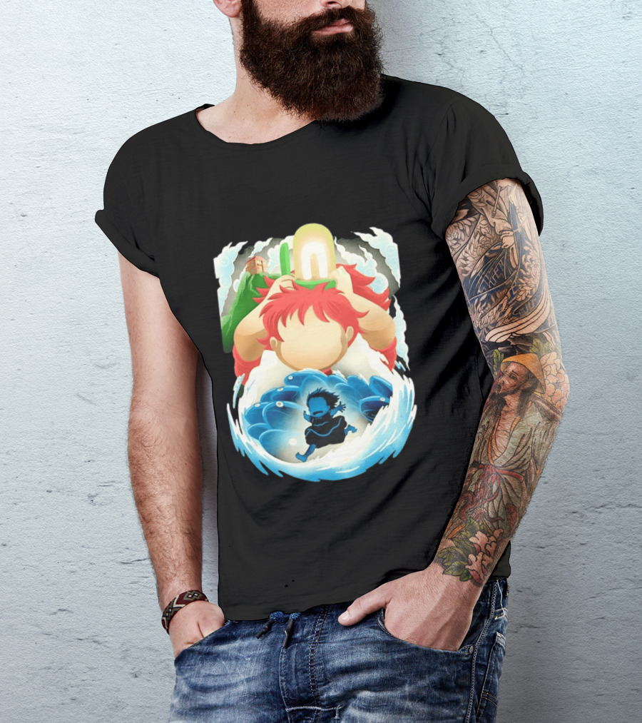 Ponyo Anime 2008 Little Fish Girl Bubble Adventure Scene T-Shirt