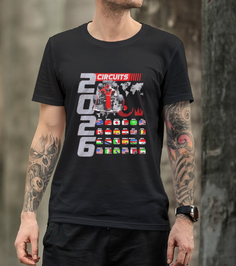 2026 Formula Racing Car Circuit Calendar With Country Flags T-Shirt