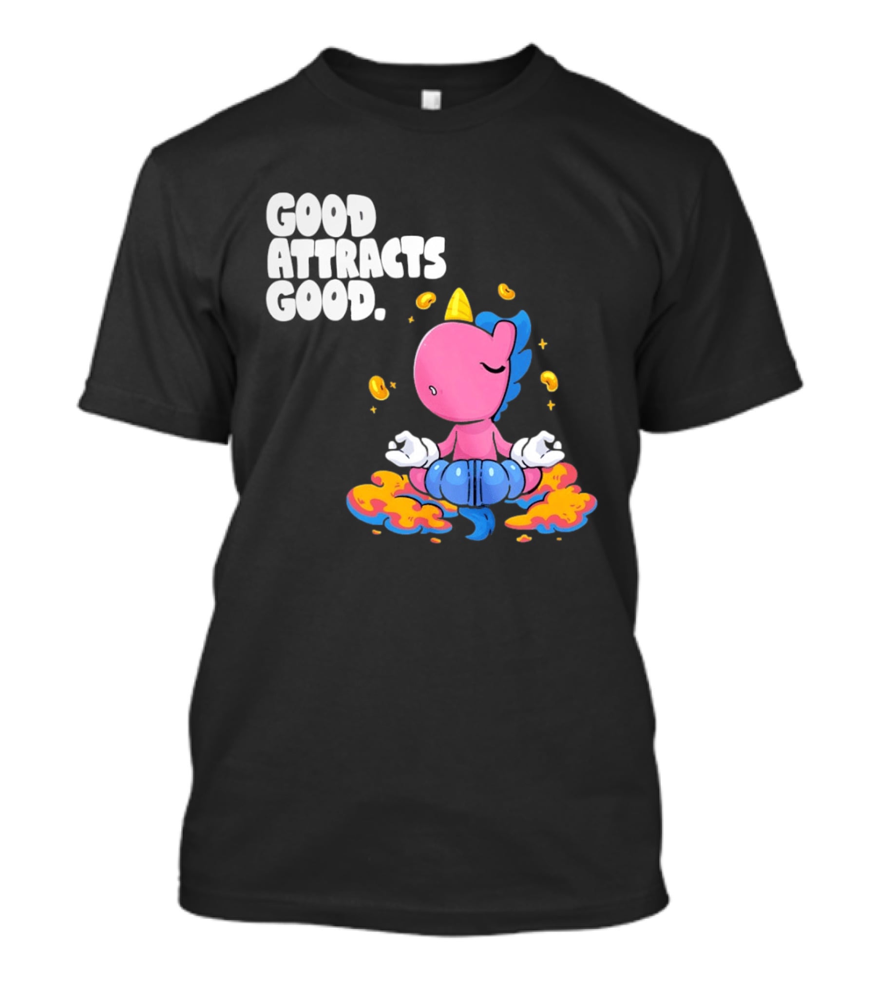 Good Attracts Good Unicorn Cartoon Meditation Coins T-Shirt