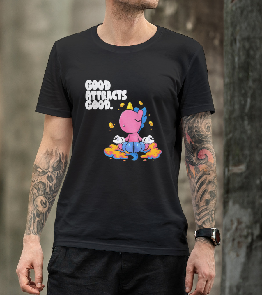 Good Attracts Good Unicorn Cartoon Meditation Coins T-Shirt
