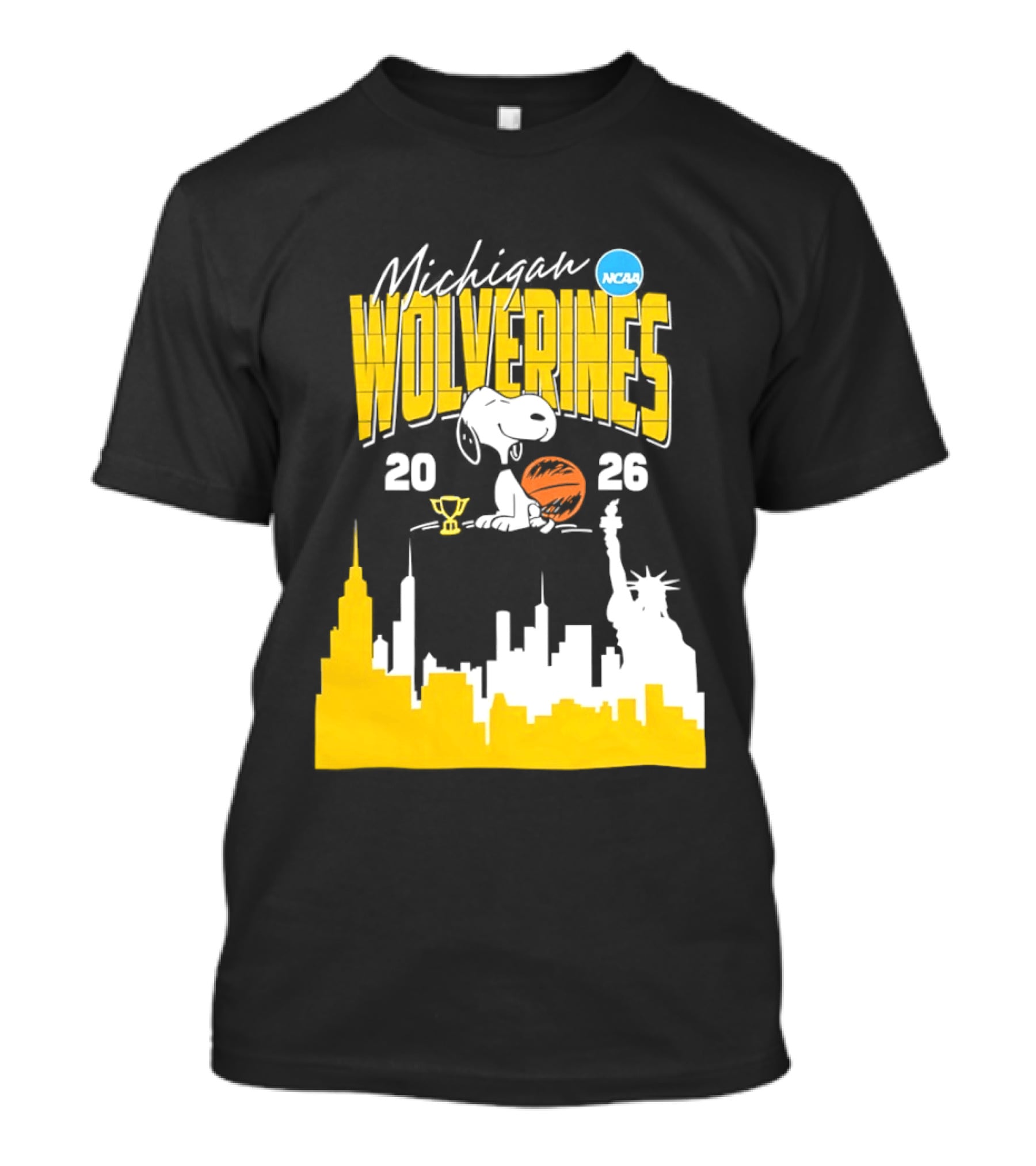 Michigan Wolverines NCAA Basketball Snoopy City Skyline 2026 T-Shirt