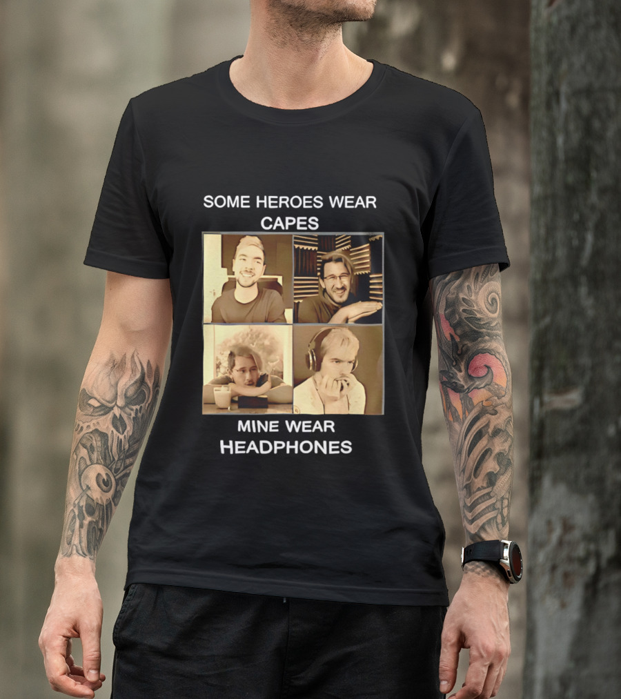 Some Heroes Wear Capes Mine Wear Headphones Retro Style Gamer T-Shirt