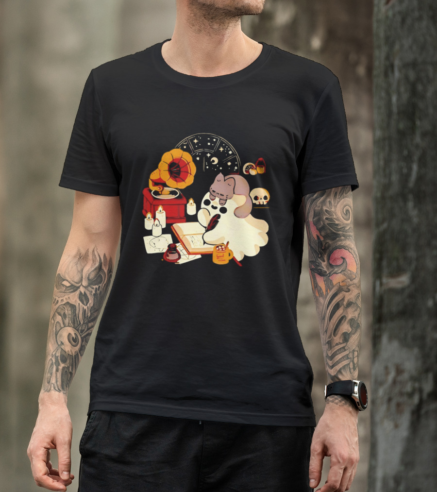 Spooky Ghost Lofi Aesthetic With Gramophone And Skulls T-Shirt