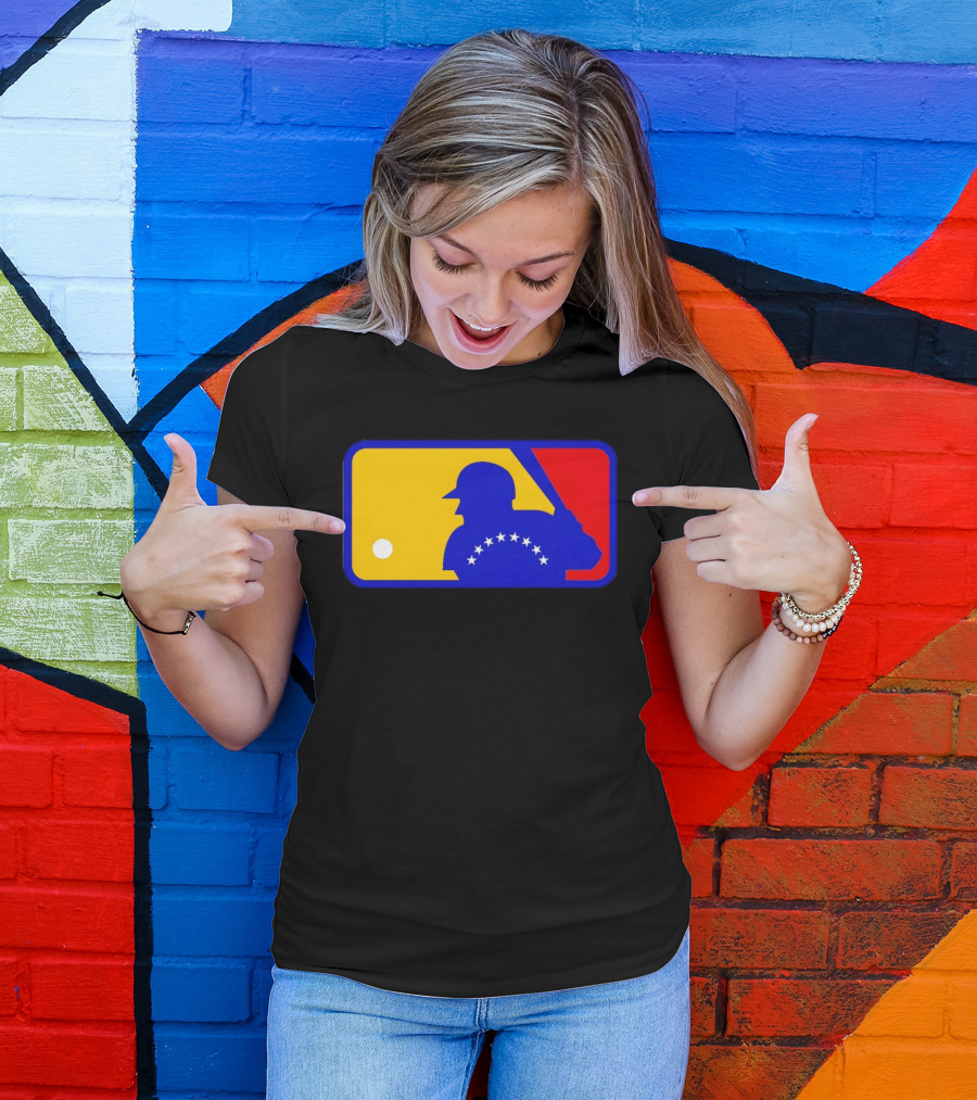 Venezuelan Baseball Player Silhouette With MLB Colors And Stars T-Shirt