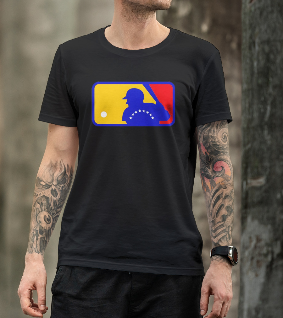 Venezuelan Baseball Player Silhouette With MLB Colors And Stars T-Shirt