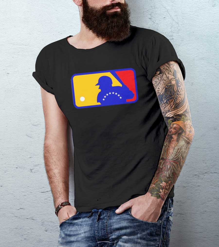 Venezuelan Baseball Player Silhouette With MLB Colors And Stars T-Shirt
