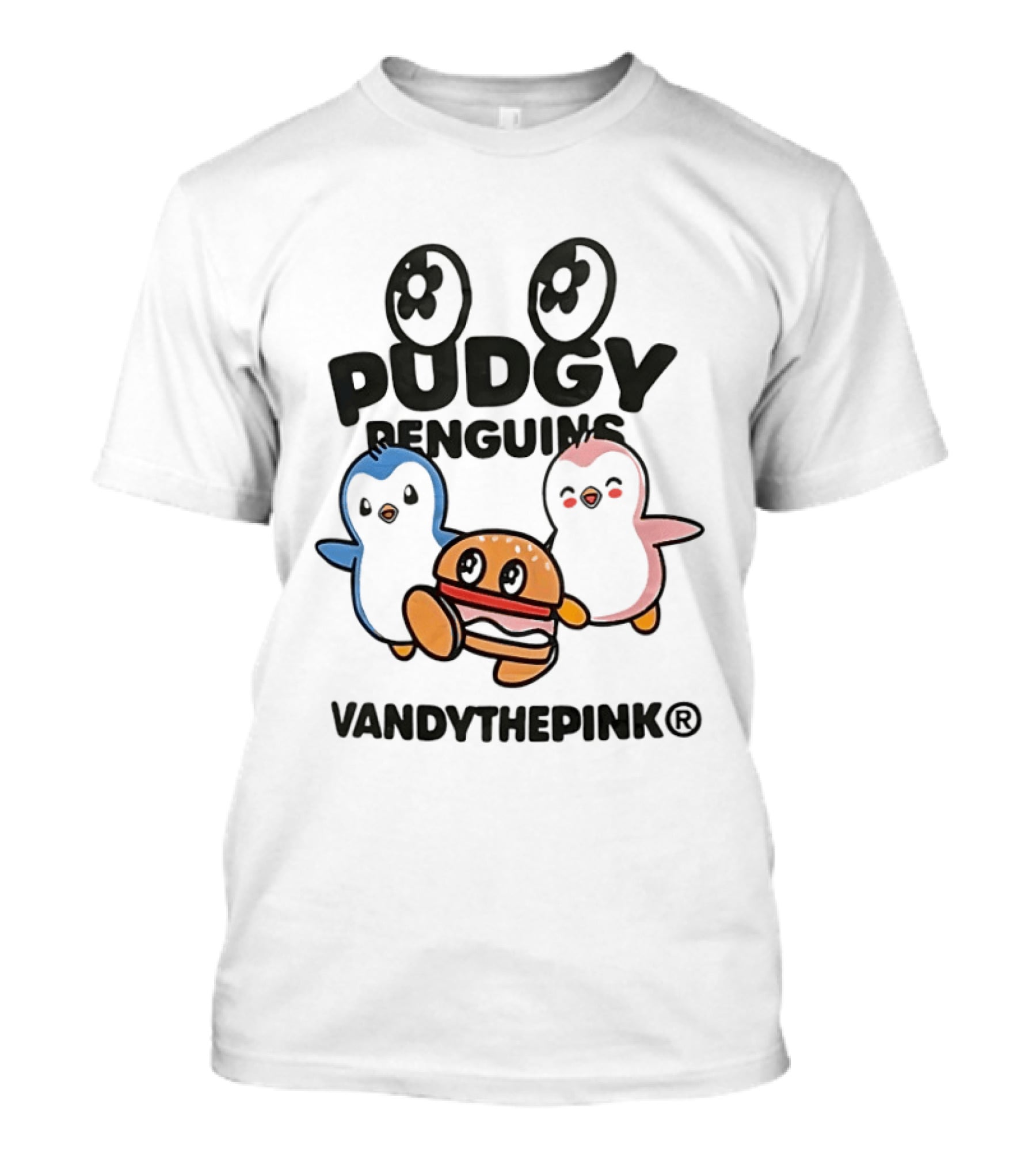 Pudgy Penguins Vandythepink With Burger Chibi Characters T-Shirt
