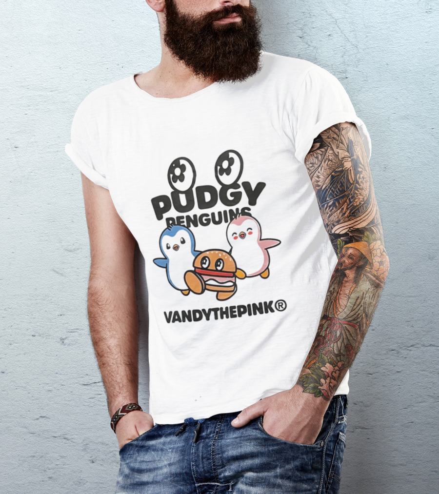 Pudgy Penguins Vandythepink With Burger Chibi Characters T-Shirt