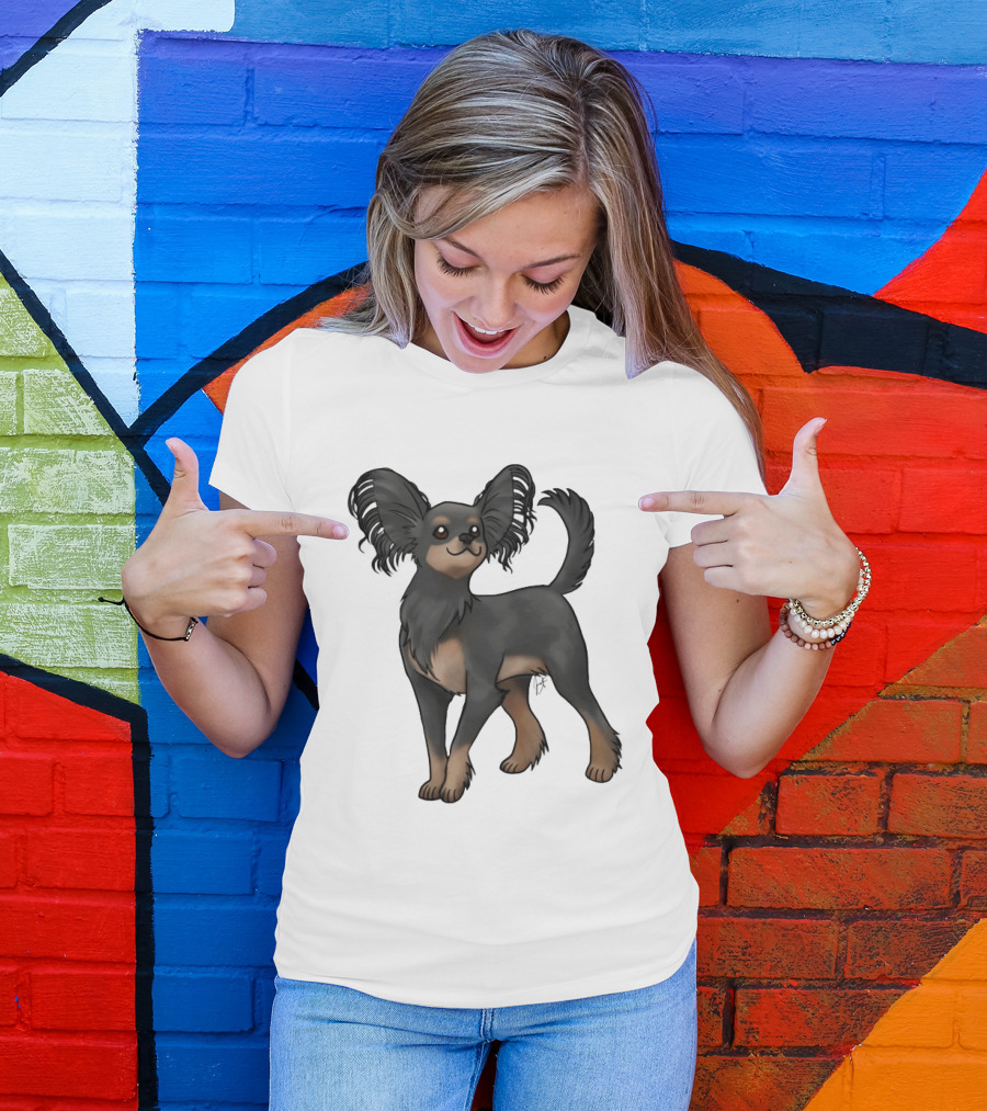 Russian Toy Dog Long Hair Black And Tan T-Shirt
