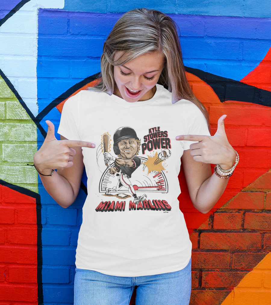 Kyle Stowers Power Miami Marlins Caricature Baseball Swing T-Shirt