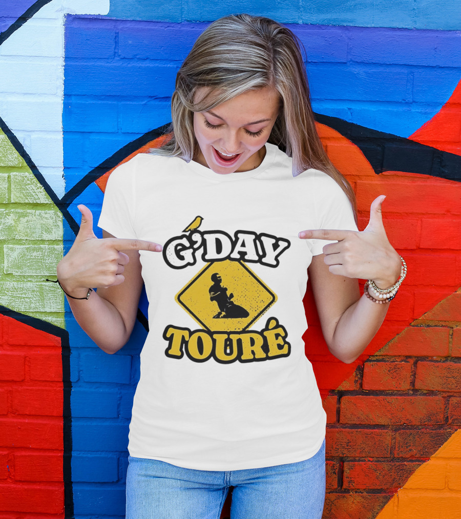 G'Day Toure Yellow Sign Kneeling Silhouette Bird T-Shirt