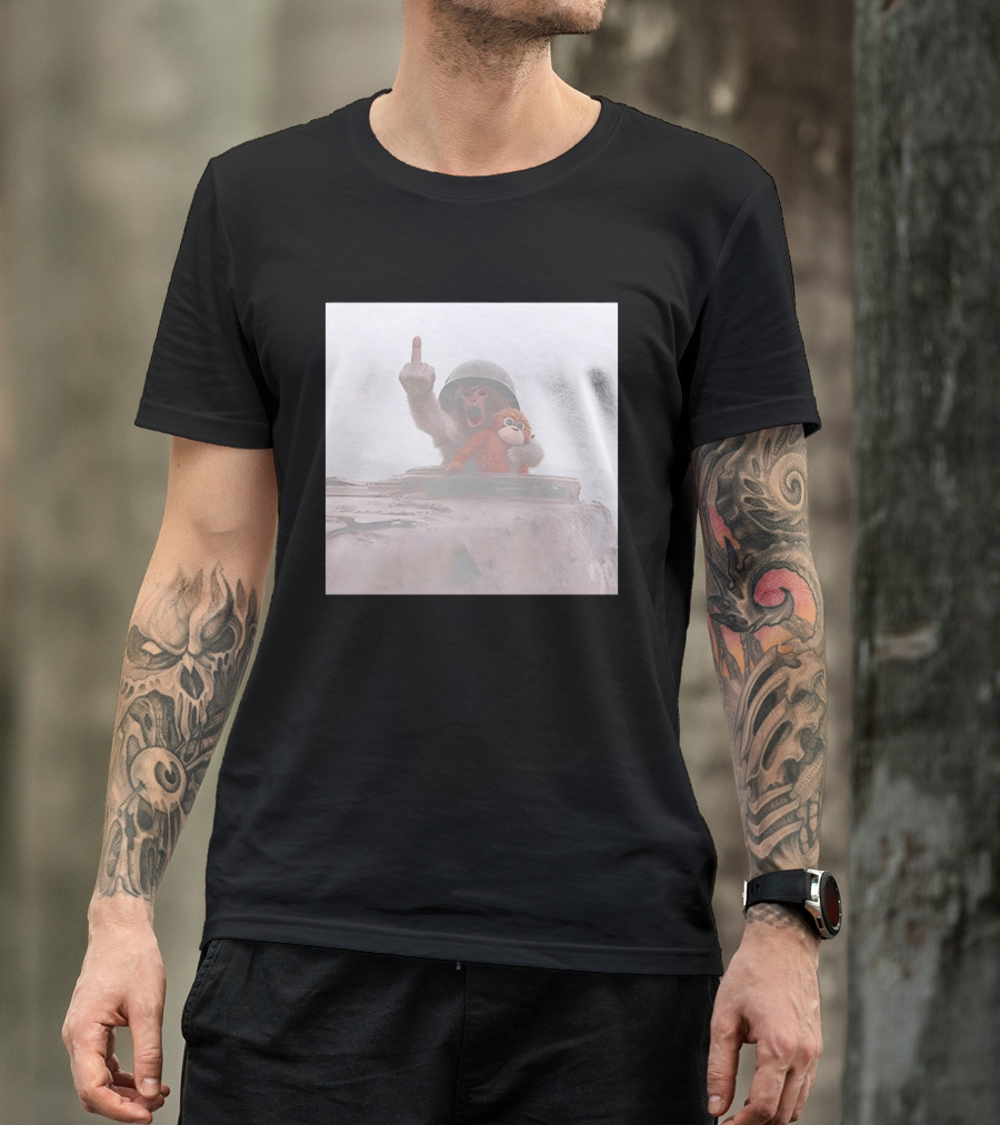 Monkey Middle Finger Gesture With Toy And Helmet On Vehicle T-Shirt