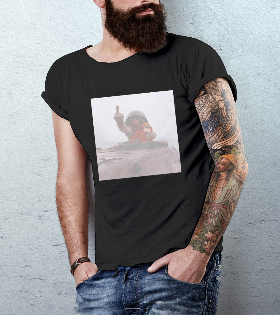 Monkey Middle Finger Gesture With Toy And Helmet On Vehicle T-Shirt