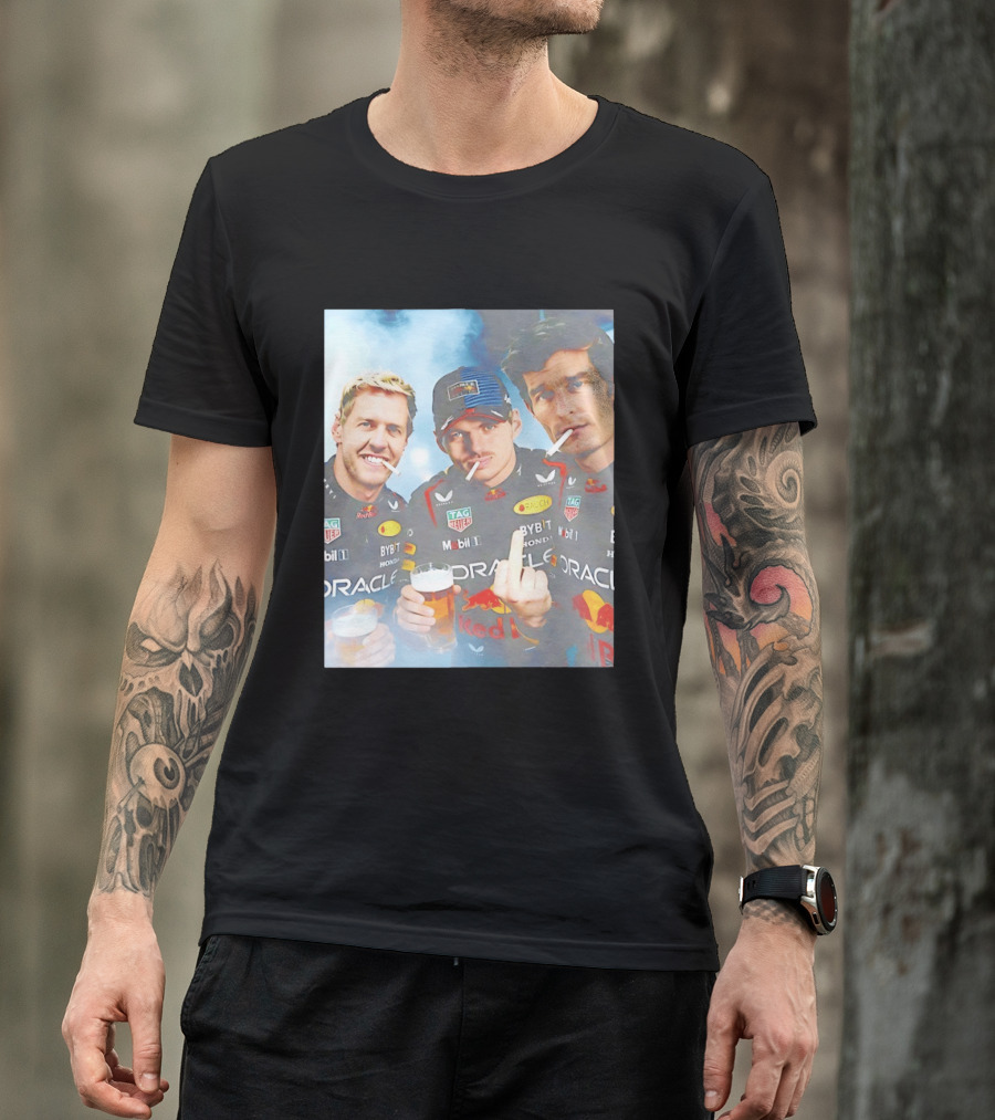 Red Bull Racing Vettel Verstappen Webber Smoking Fun F1 Legends Team Oracle T-Shirt