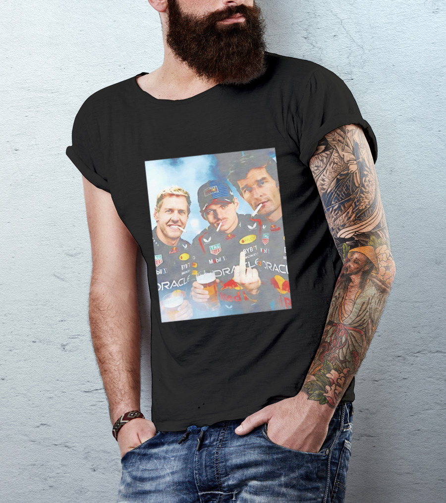 Red Bull Racing Vettel Verstappen Webber Smoking Fun F1 Legends Team Oracle T-Shirt