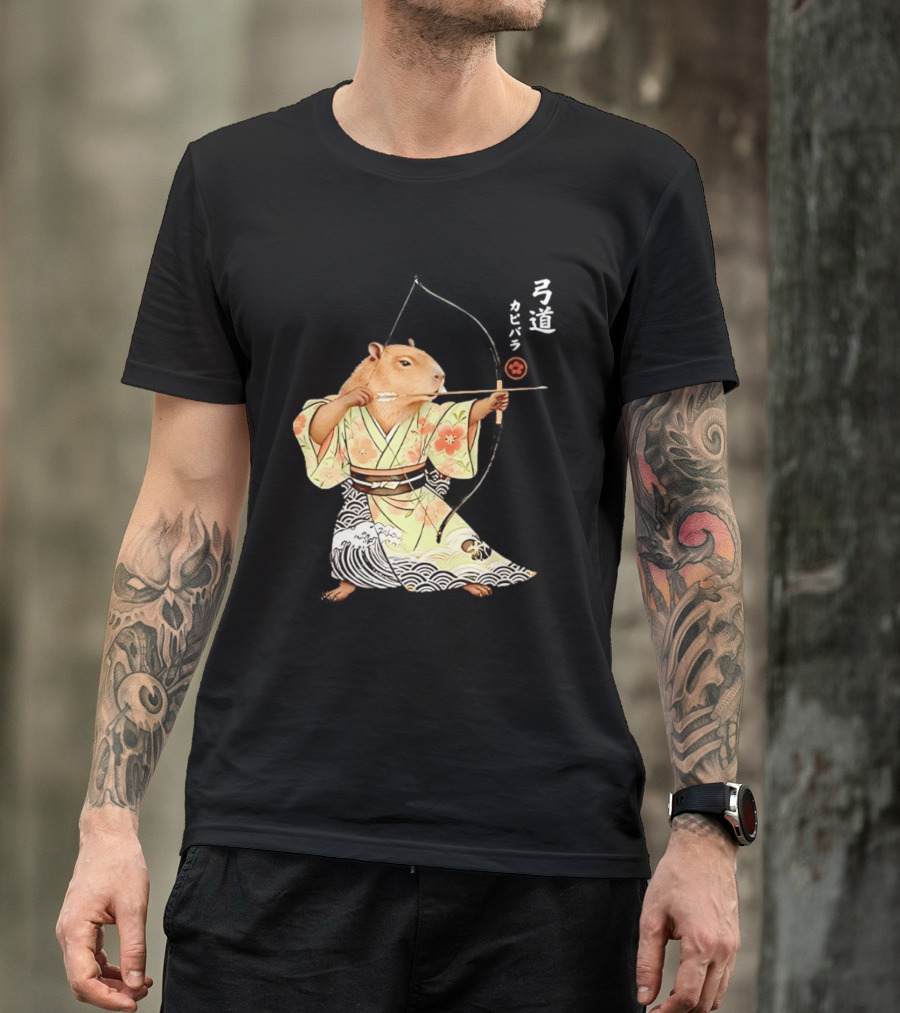 Capybara Kyudo Samurai Archery Japanese Animal T-Shirt