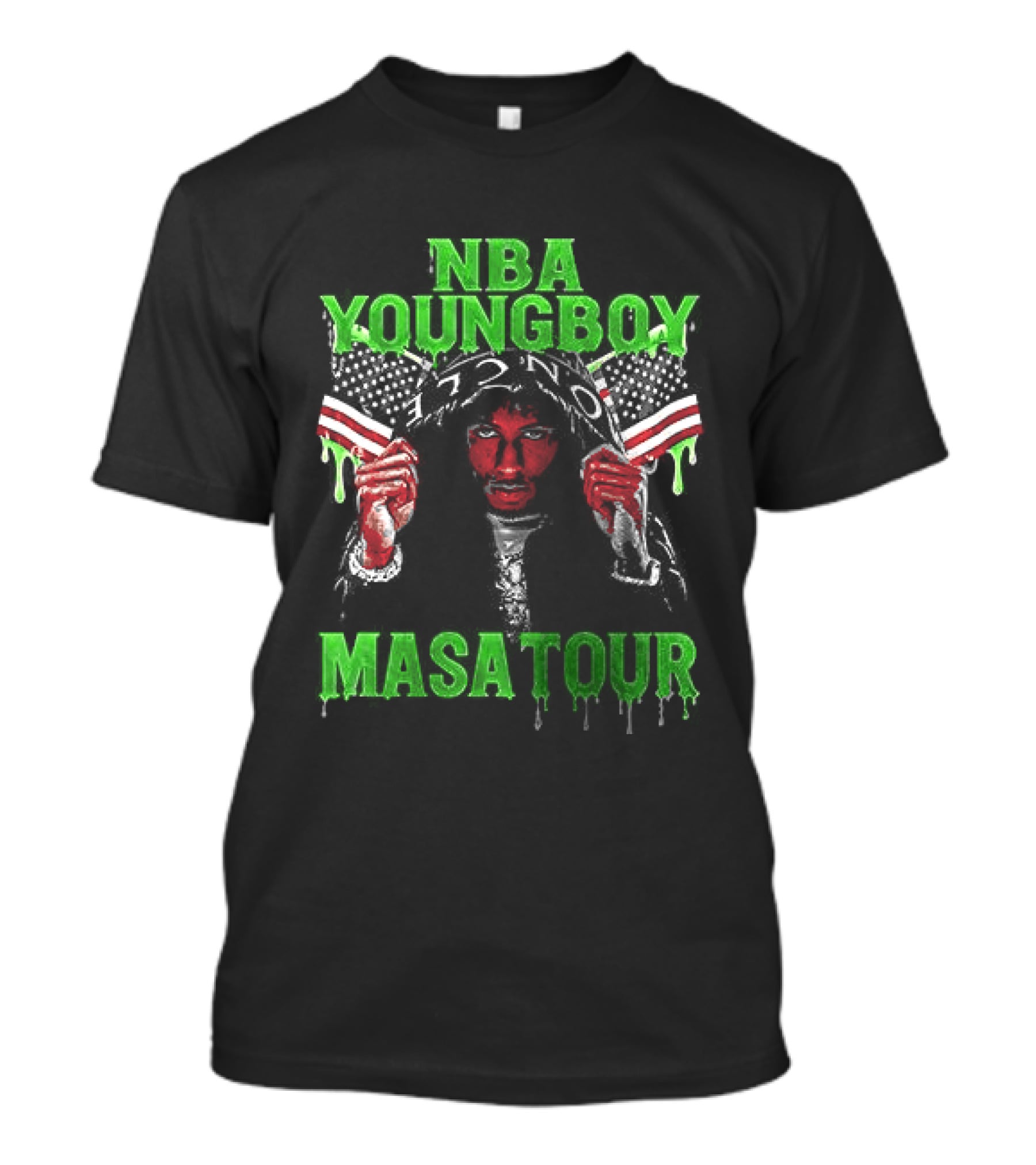 NBA Youngboy Masa Tour Tracklist Green Drip Text With Red Artistic Face T-Shirt