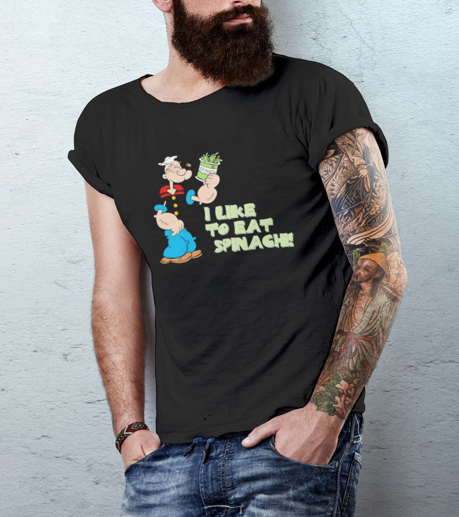 Popeye I Like To Eat Spinach Cartoon Character Eating Vegetables T-Shirt