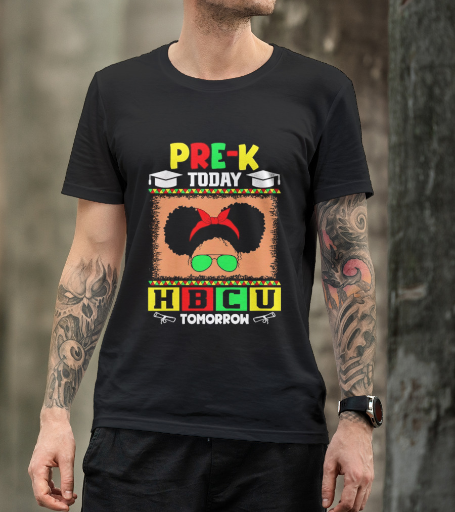 Pre K Today HBCU Tomorrow Graduation Caps Green Red Yellow Blocks T-Shirt