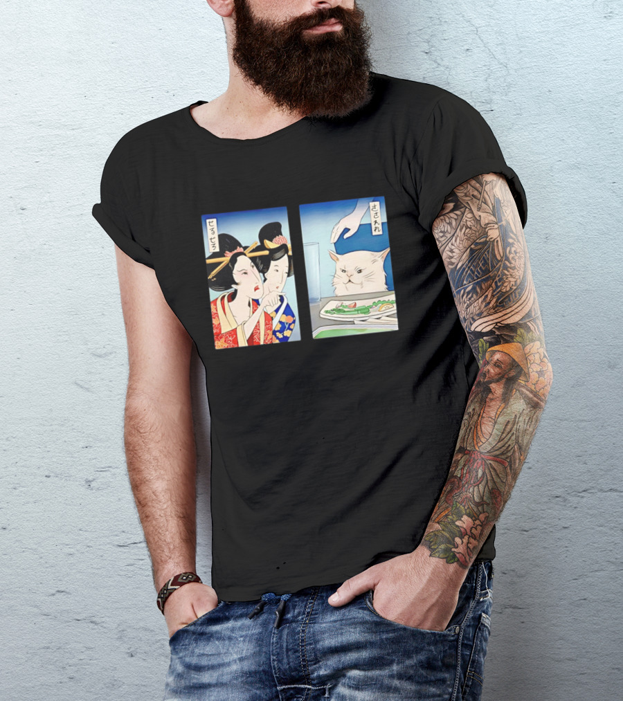 Woman Yelling At A Cat Ukiyo E Meme Japanese T-Shirt