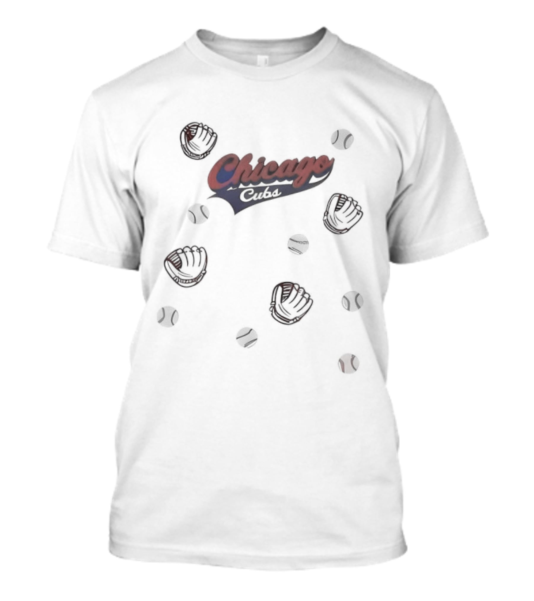 Chicago Cubs Baseball Pattern With Gloves And Balls T-Shirt
