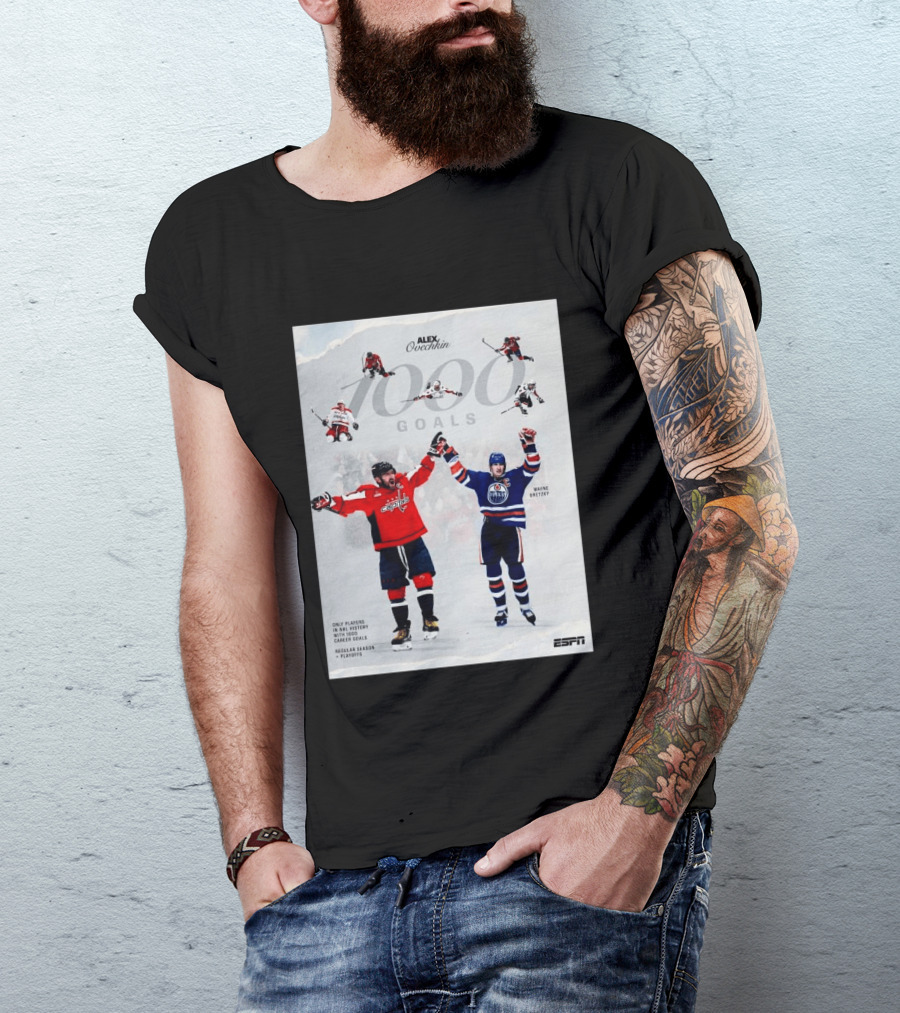 Alex Ovechkin Wayne Gretzky 1000 Goals NHL History ESPN Regular Season Playoffs T-Shirt