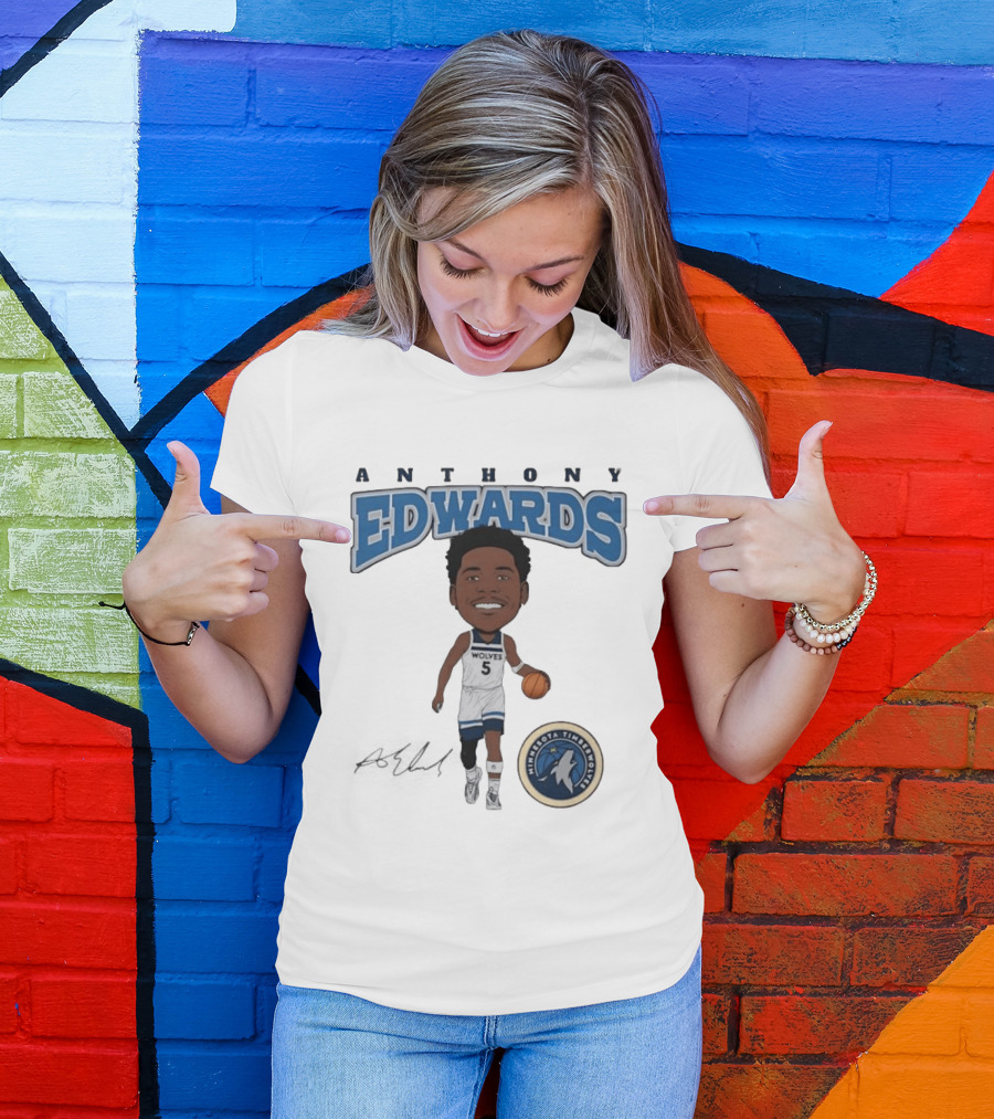 Anthony Edwards Wolves 5 Minnesota Timberwolves Basketball Player T-Shirt
