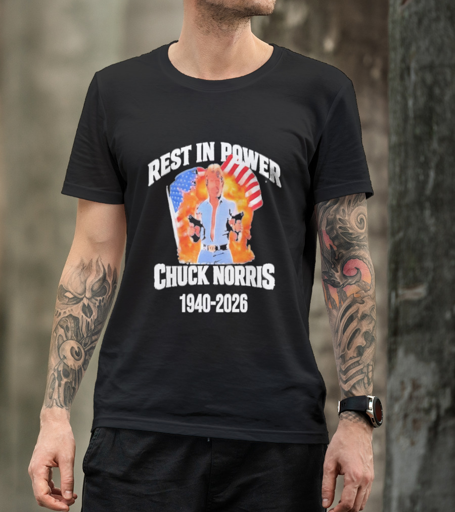 Rest In Power Chuck Norris 1940 2026 American Flag T-Shirt