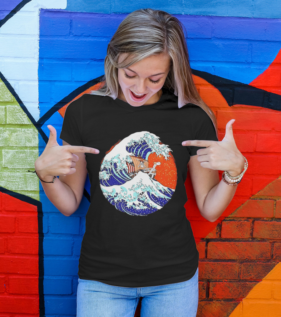 The Great Pirate Of Kanagawa Going Merry On A Great Wave Japanese Art Fusion T-Shirt