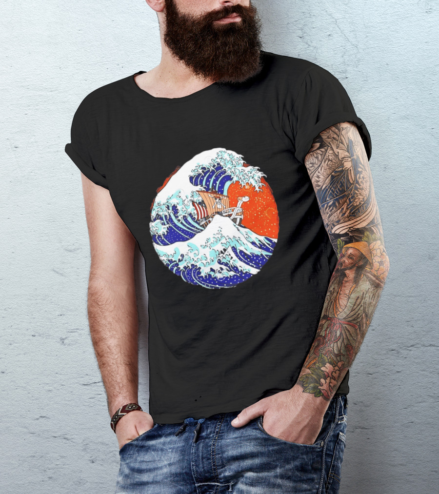 The Great Pirate Of Kanagawa Going Merry On A Great Wave Japanese Art Fusion T-Shirt