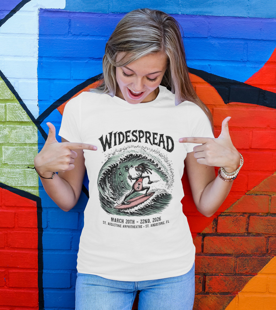 Widespread March 20th 22nd 2026 St Augustine Amphitheatre Surfing Skeleton T-Shirt