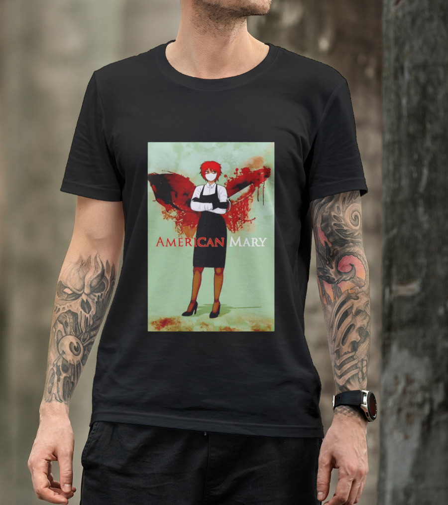American Mary Mason Bloody Horror Art With Mask And Knife T-Shirt