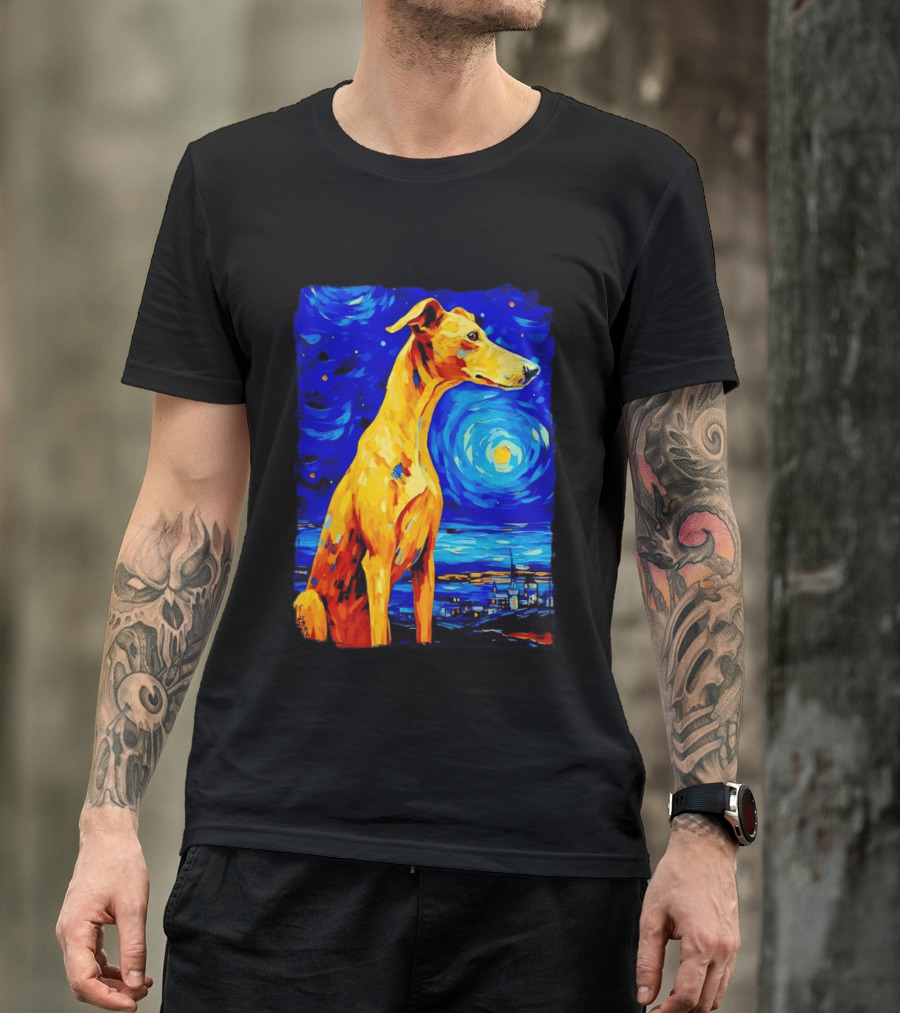 Greyhound Dog In The Starry Night By Vincent Van Gogh T-Shirt