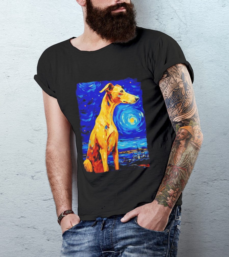 Greyhound Dog In The Starry Night By Vincent Van Gogh T-Shirt