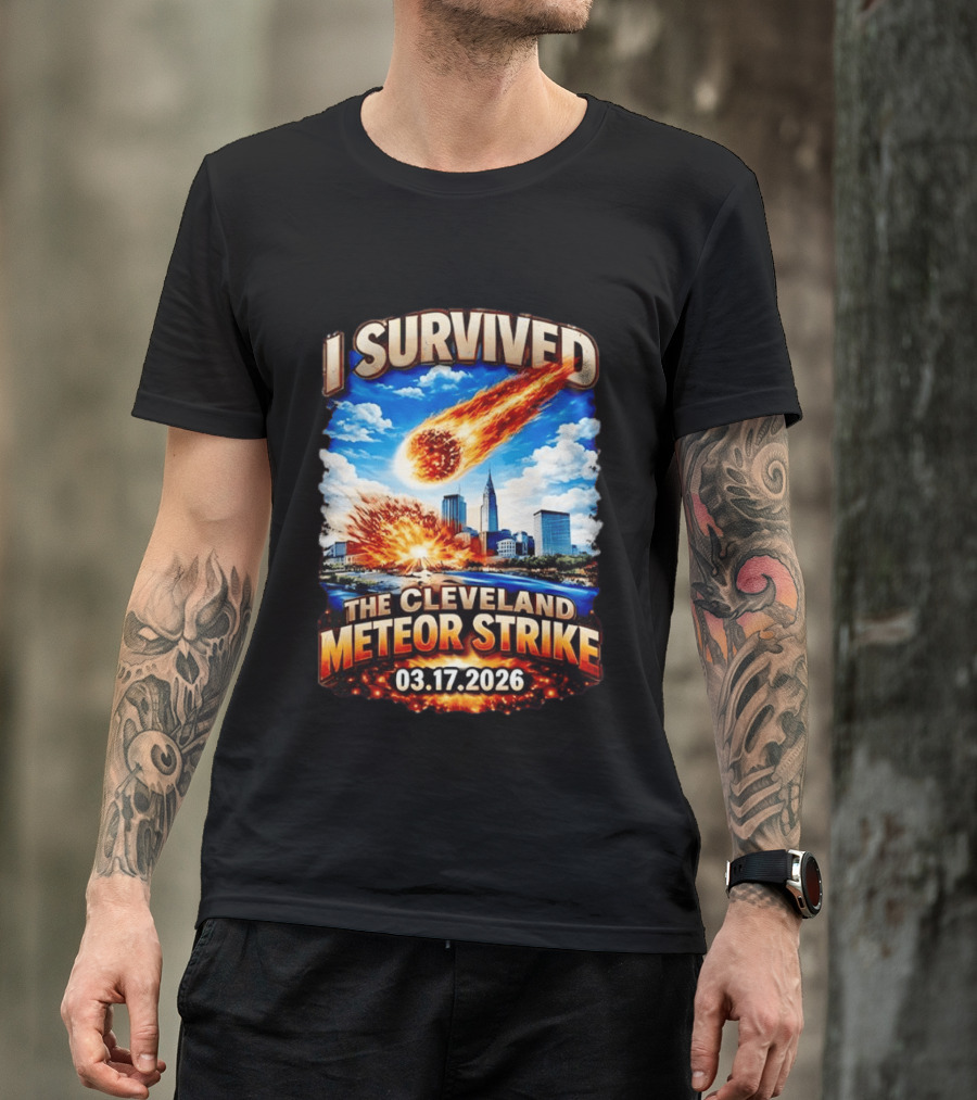 I Survived Cleveland Meteor Strike 03 17 2026 City Skyline Impact Event T-Shirt
