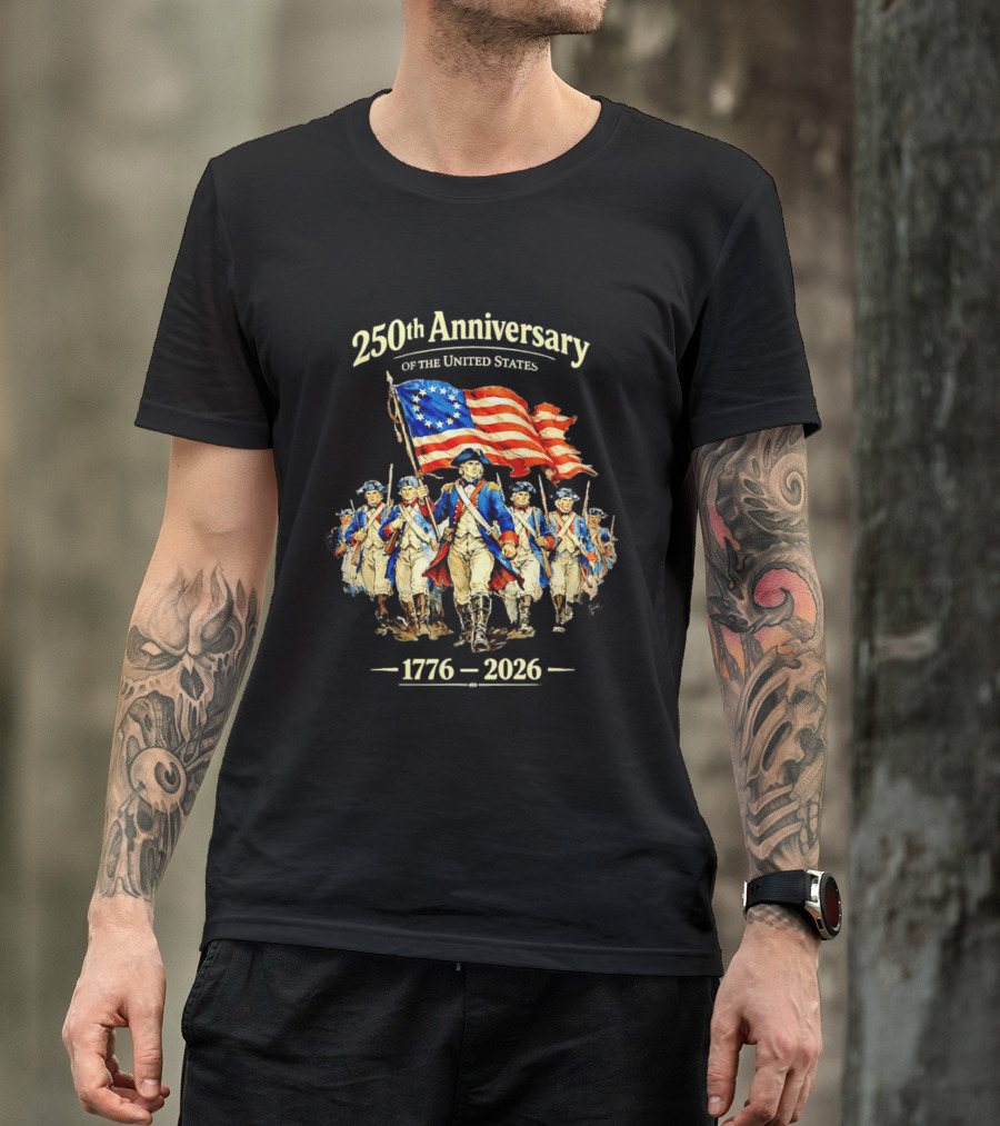 250th Anniversary American Patriots Holding Flag 1776 2026 T-Shirt