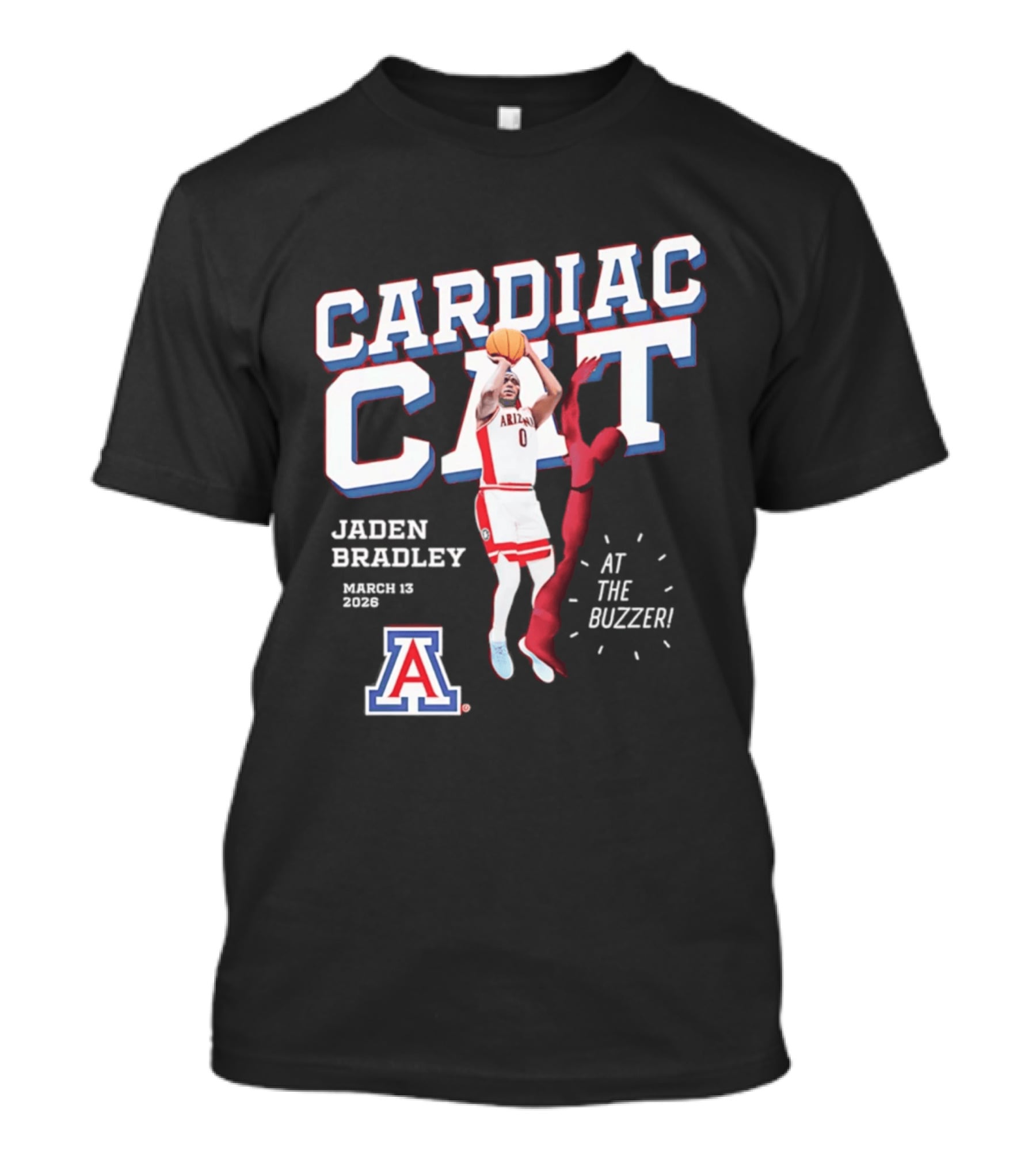 Jaden Bradley Cardiac Cat Arizona Wildcats At The Buzzer T-Shirt