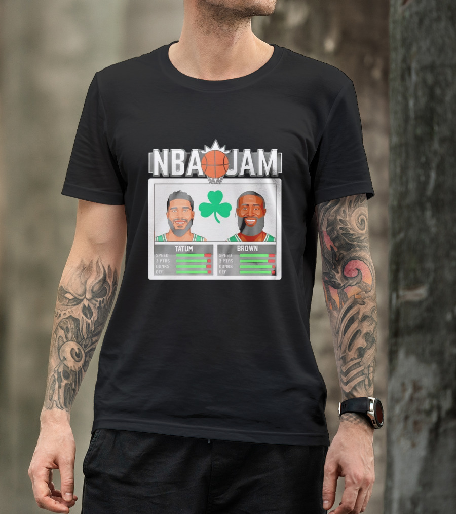 NBA Jam Jaylen Brown Jayson Tatum Celtics Stats T-Shirt