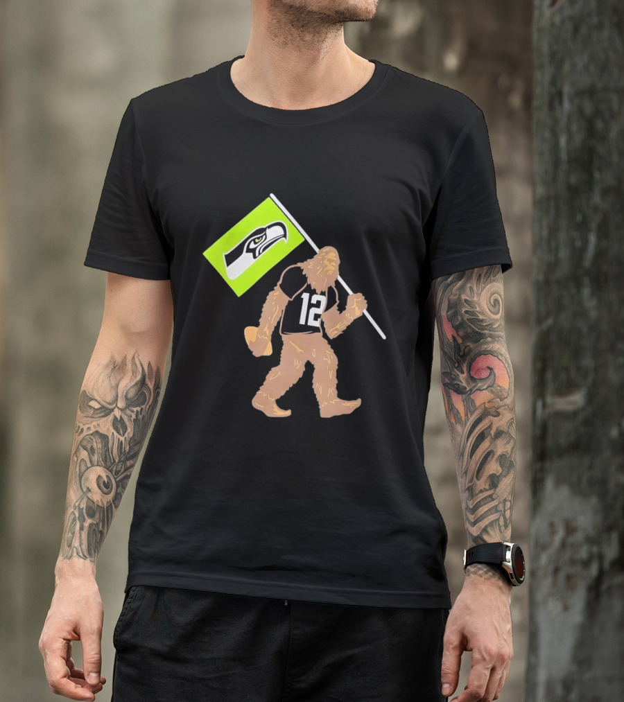 Seattle Seahawks Sasquatch 12 Flag Bearer Fan Gear T-Shirt
