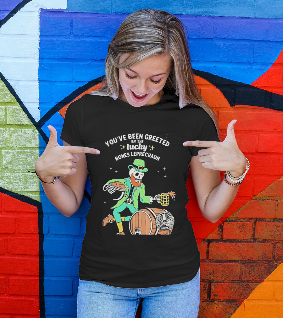 Lucky Bones Leprechaun With Beer And Barrel Celebration T-Shirt