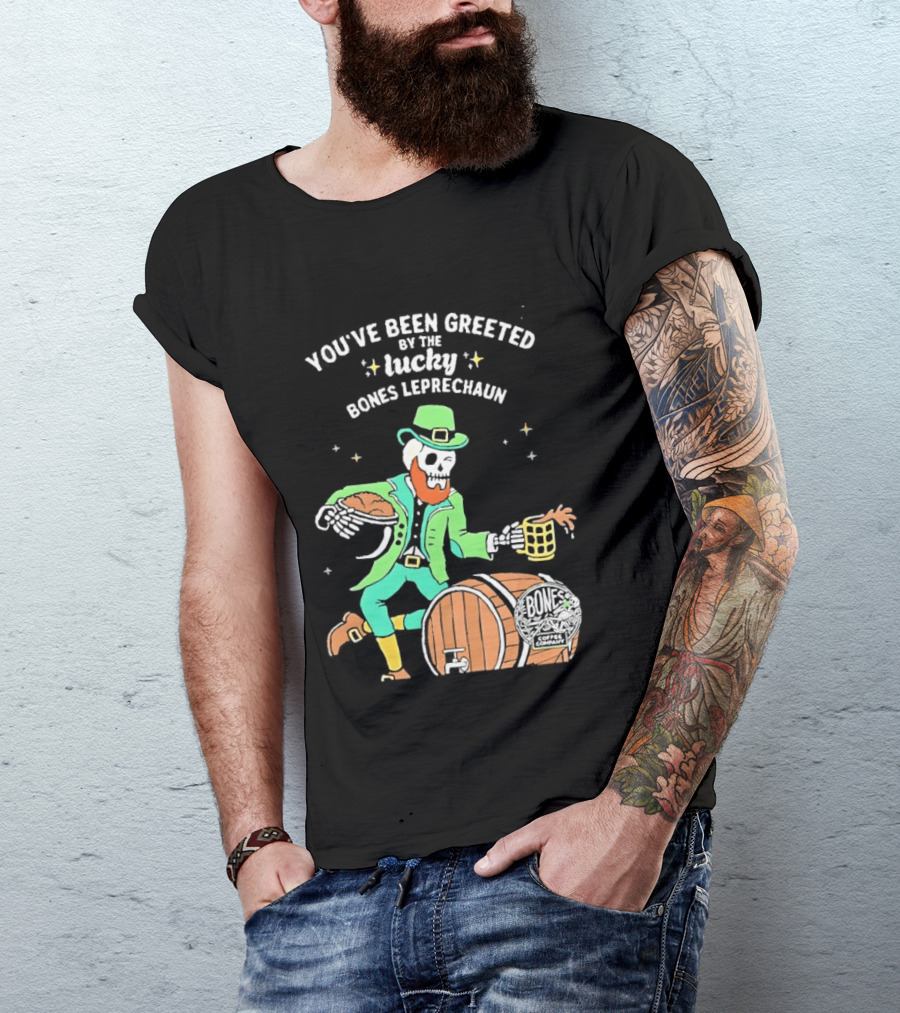 Lucky Bones Leprechaun With Beer And Barrel Celebration T-Shirt