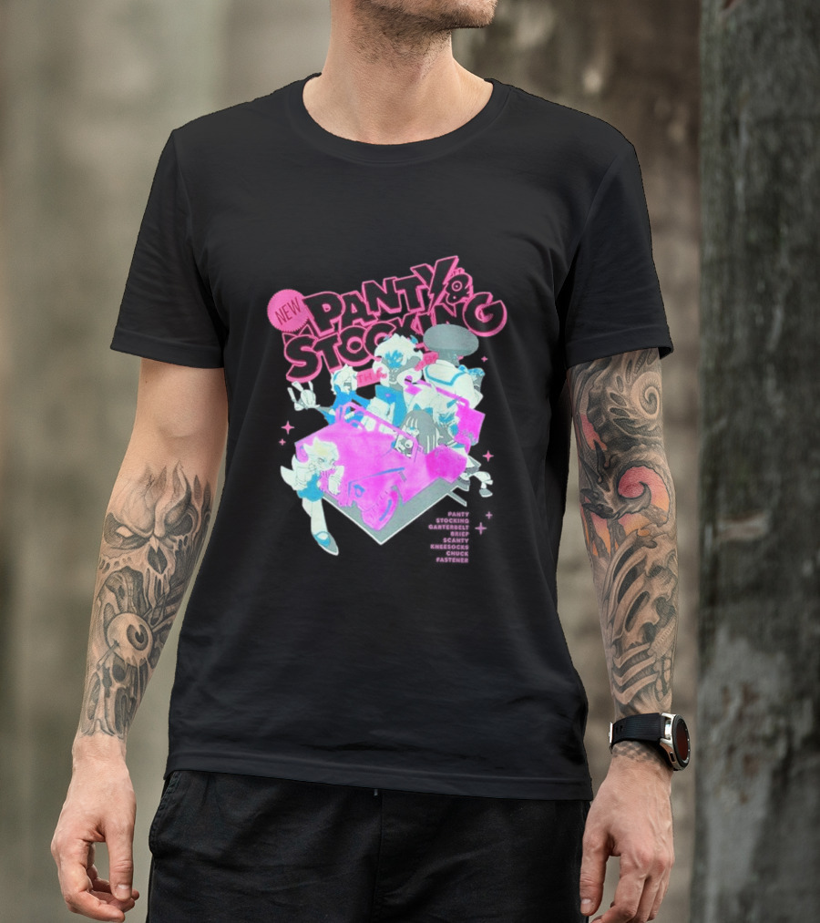 New Panty & Stocking With Garterbelt Anime Characters Colorful Car Scene T-Shirt