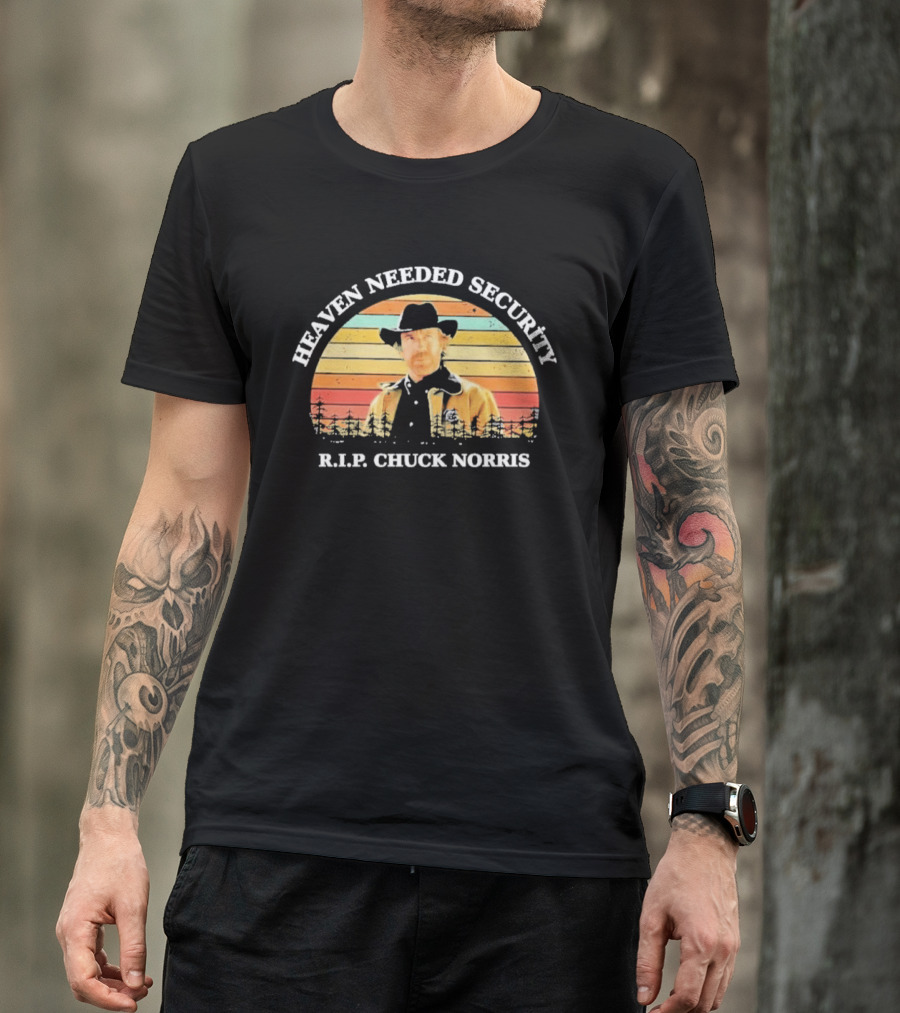 Heaven Needed Security R.I.P. Chuck Norris Vintage Cowboy Sunset T-Shirt