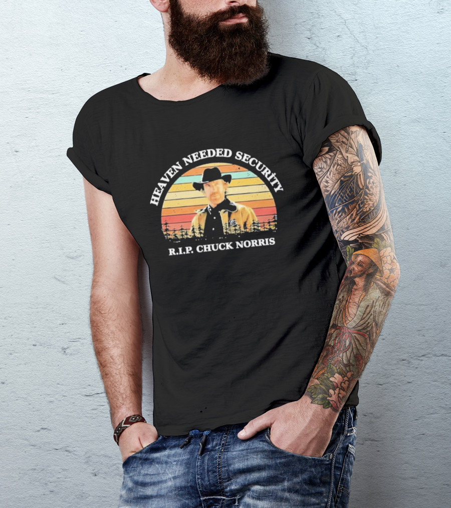 Heaven Needed Security R.I.P. Chuck Norris Vintage Cowboy Sunset T-Shirt